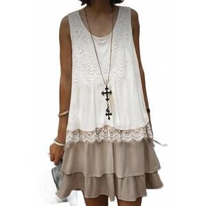 Women'S Bohemian Lace Detailed Layered Sleeveless boho chic Dress